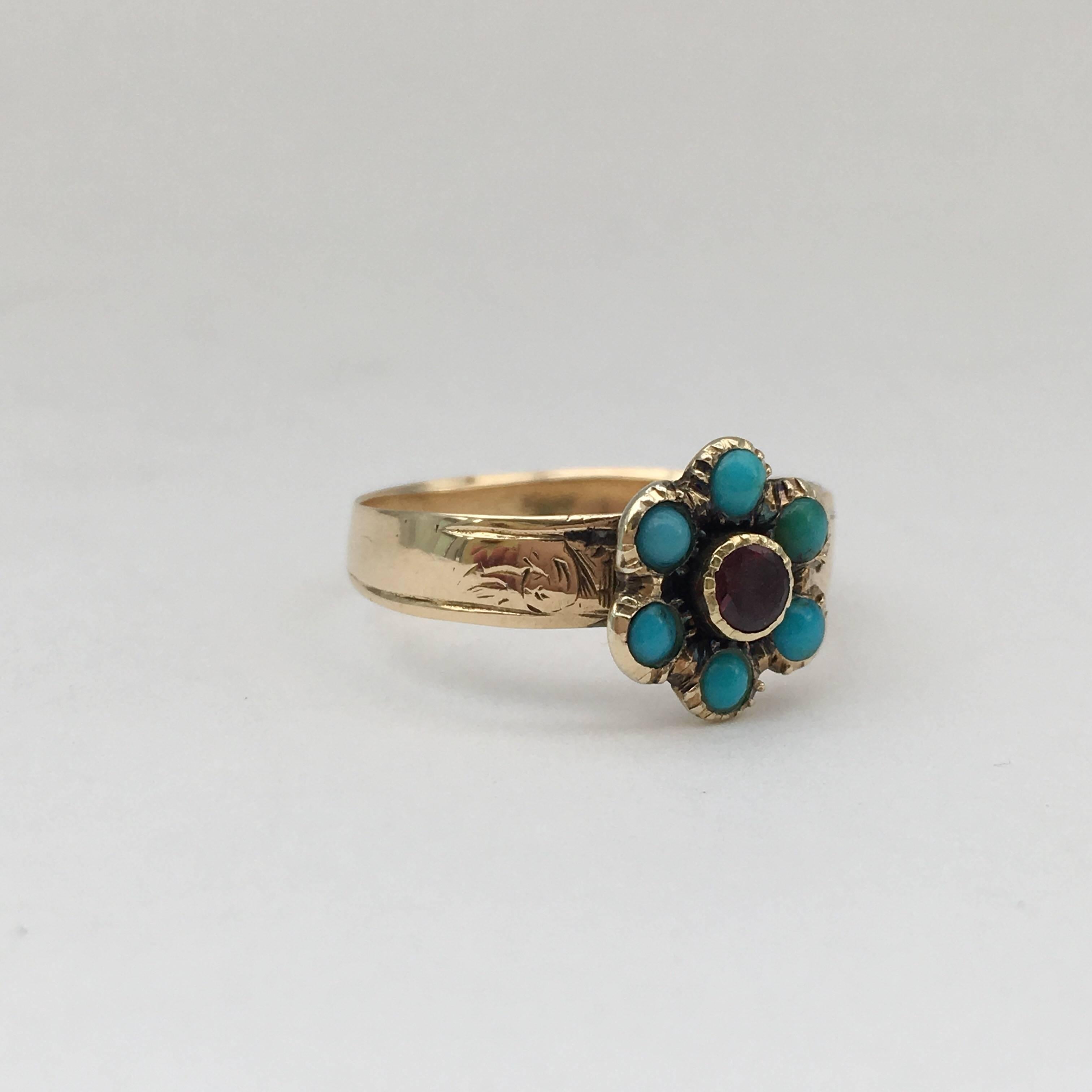 This pretty ring is full of romance and meaning. The buckle design of the band denotes eternity, loyalty, strength and protection, while the forget-me-knot flower is a message of love and remembrance. Garnet is also the stone that celebrates the