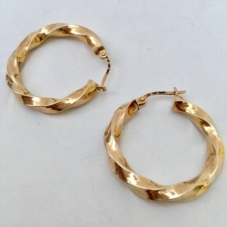 Vintage Gold Hoops Wavy Twisted Gypsy Earrings at 1stDibs | large gold ...