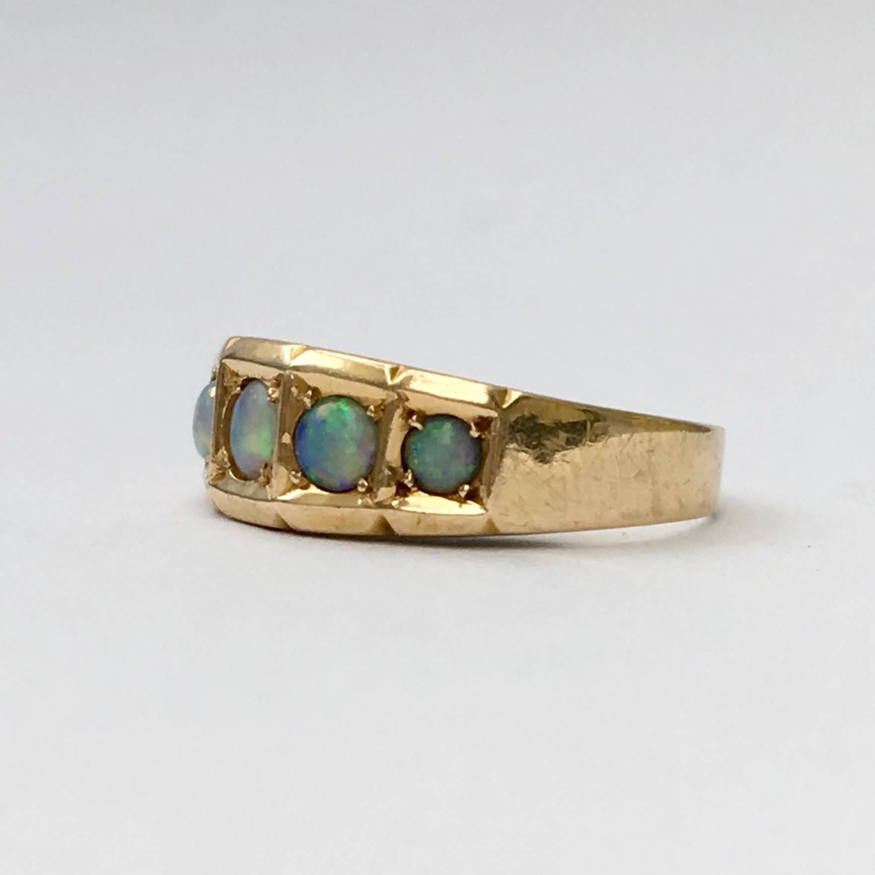 The name opal comes from the Greek opallios, which means to see a change of colour, and reflects the iridescent glow of the stone. Opals have been used in jewellery for centuries and can vary greatly in appearance. The opals of this late Victorian
