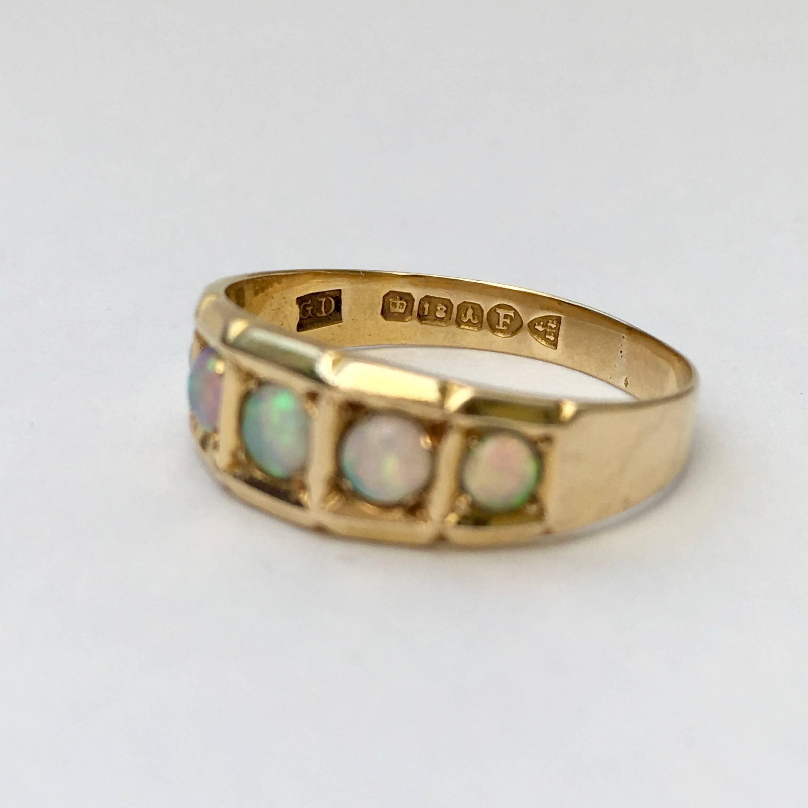 Opal Ring 18 Carat Gold Vintage Jewelry Five-Stone Band Victorian Antique Rings 3