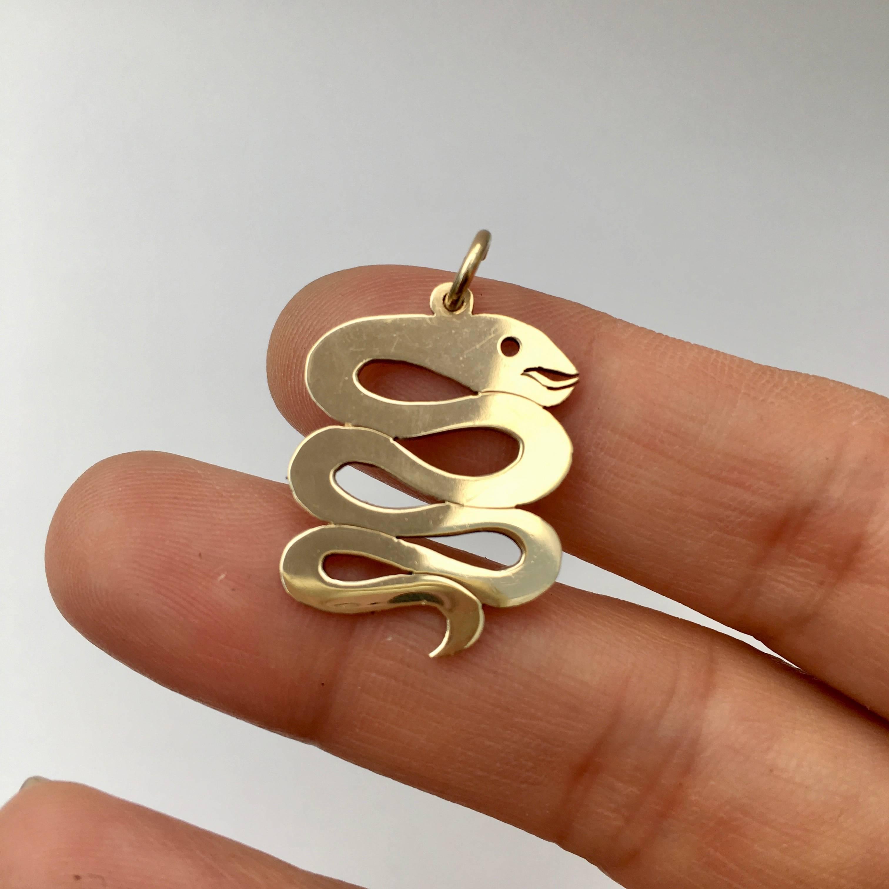 1970s Vintage Gold Snake Serpent Charm Talisman Pendant Marked T & Co. 1