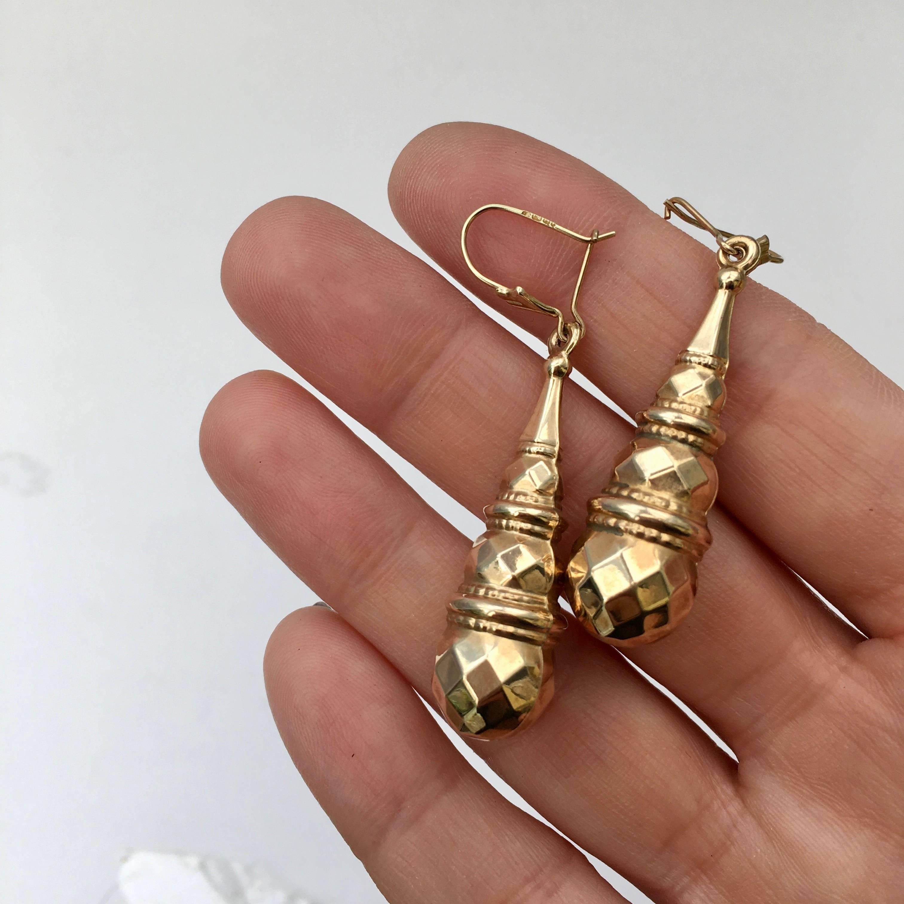 Women's Large Fancy Earrings Gold Vintage Jewelry Teardrop Torpedo Long Drop Dangling For Sale