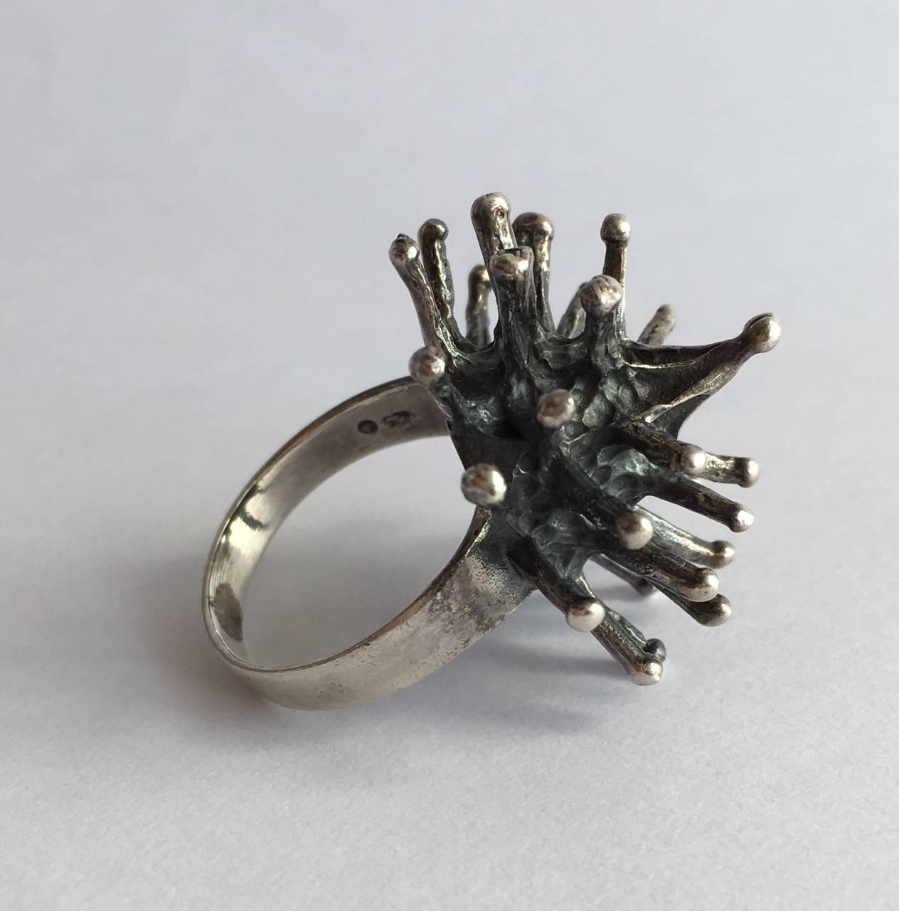 Modernist Vintage Jewelry Silver Flower Rings Abstract Starburst Sculpture Architectural