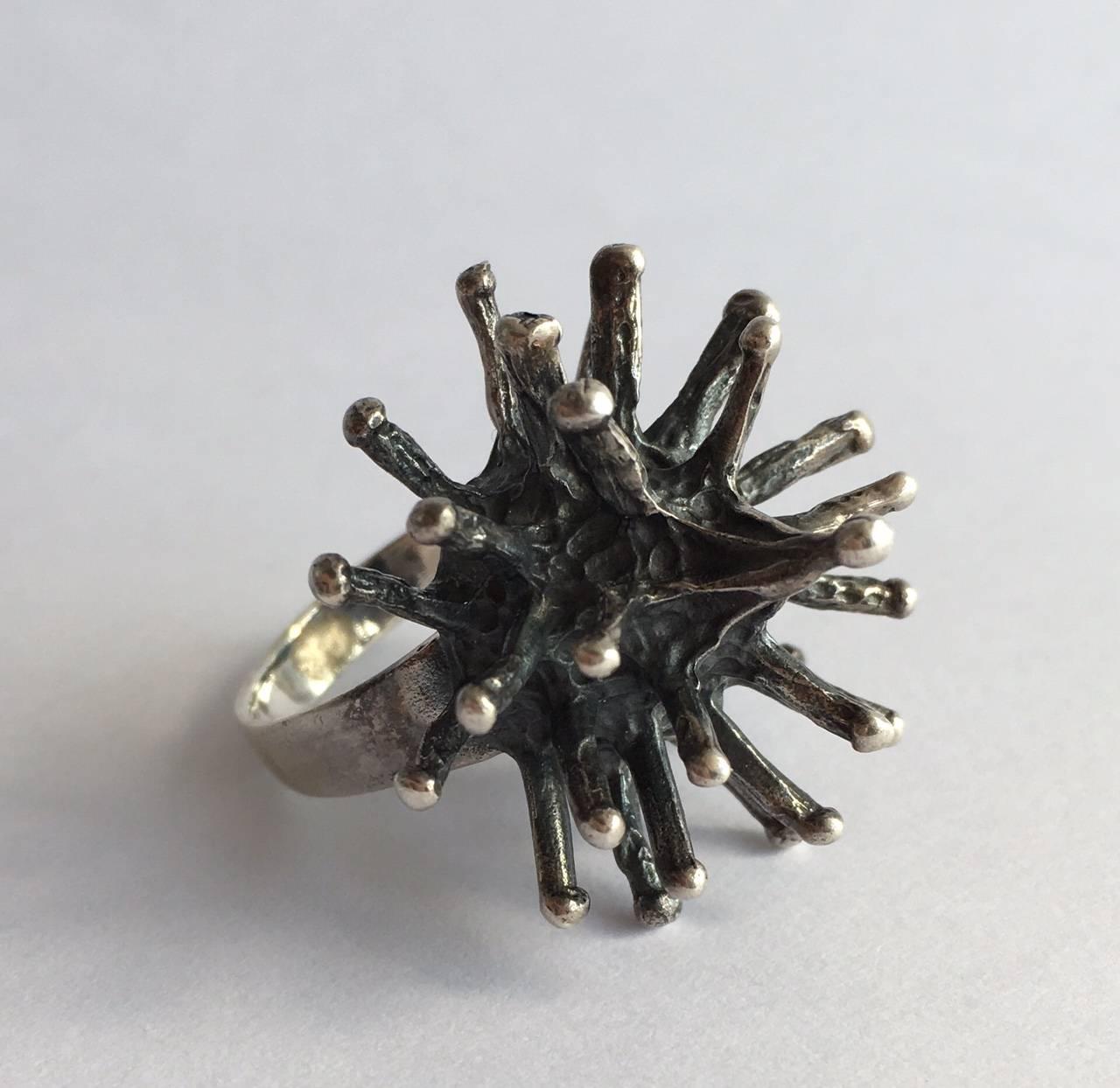 Vintage Jewelry Silver Flower Rings Abstract Starburst Sculpture Architectural 1