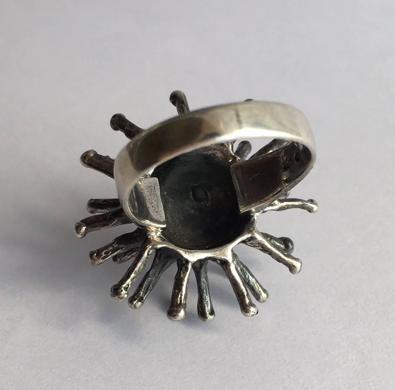 Vintage Jewelry Silver Flower Rings Abstract Starburst Sculpture Architectural 4