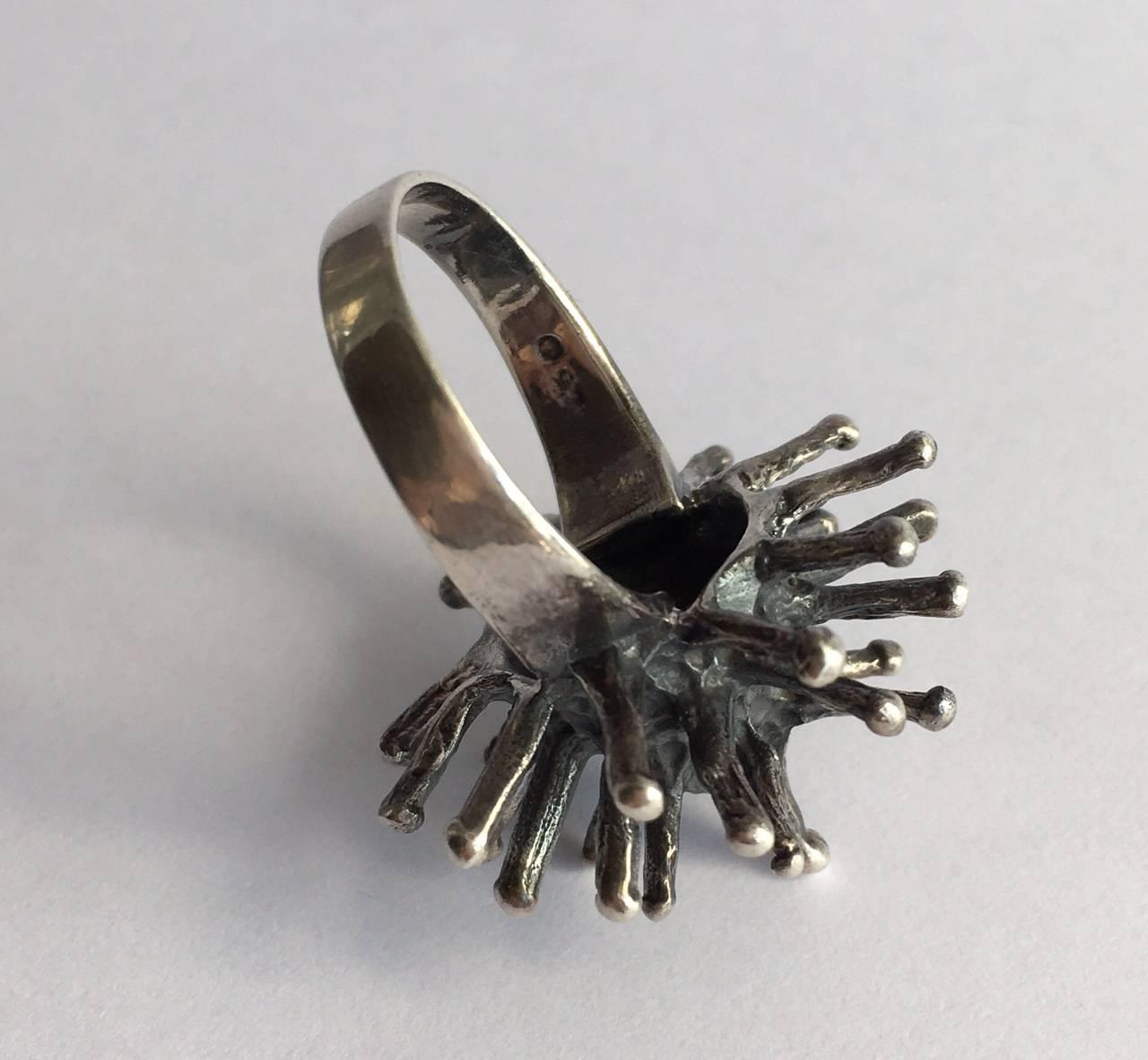 Women's or Men's Vintage Jewelry Silver Flower Rings Abstract Starburst Sculpture Architectural