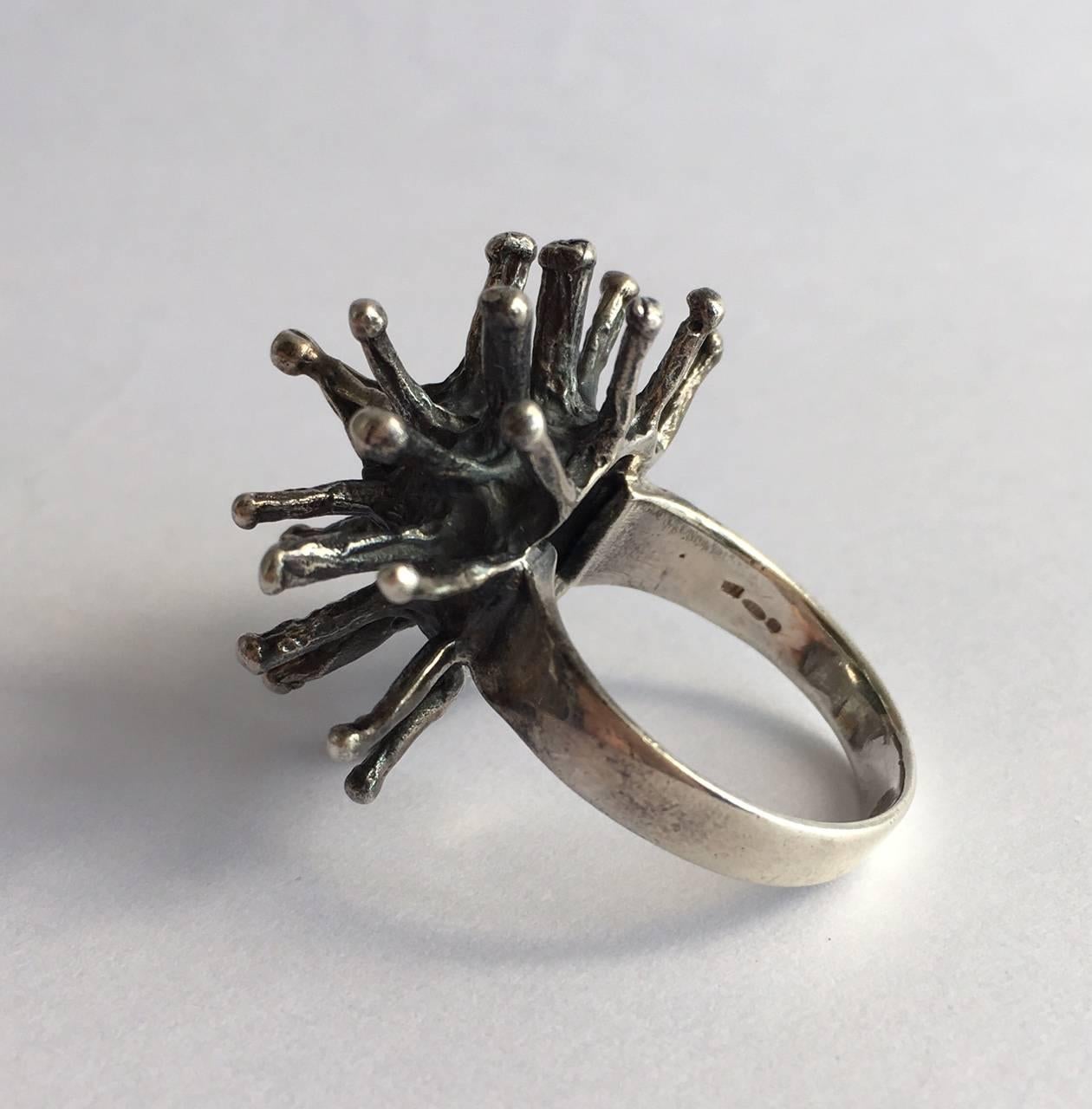 Vintage Jewelry Silver Flower Rings Abstract Starburst Sculpture Architectural 3