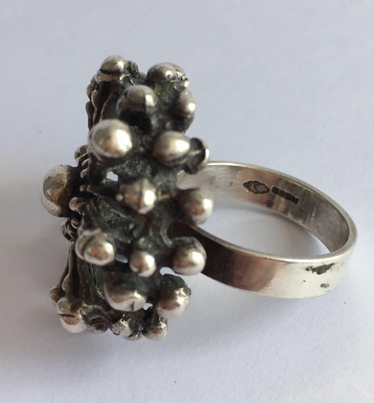 Modernist Vintage Jewelry Silver Flower Rings Nils Elvik & Co Scandinavian Sculptural Ring