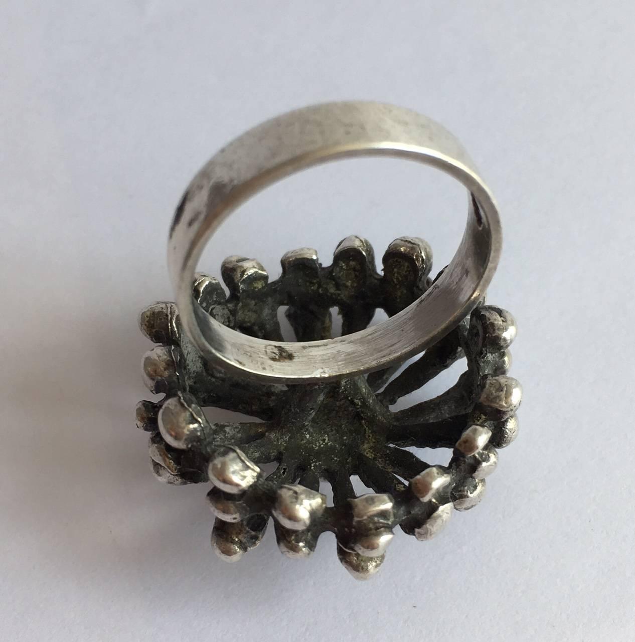 Vintage Jewelry Silver Flower Rings Nils Elvik & Co Scandinavian Sculptural Ring In Excellent Condition In London, GB