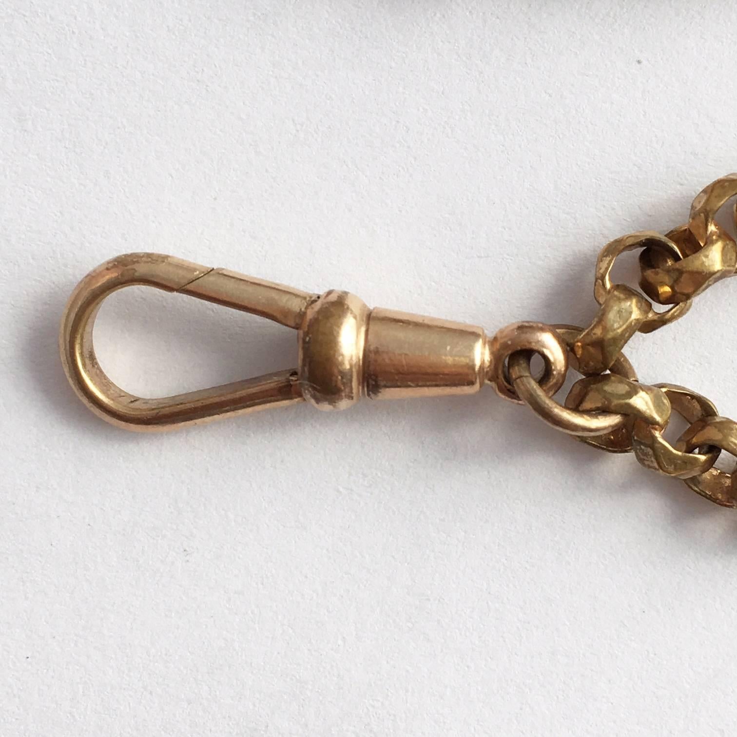 Long Guard Chain with Faceted Gilt Brass Links Edwardian Necklace In Good Condition In London, GB