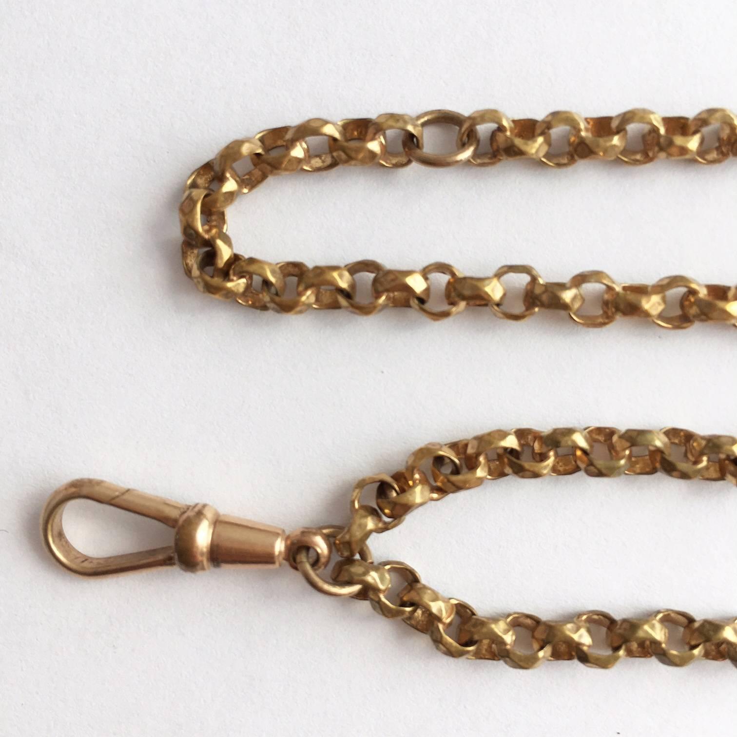 Long Guard Chain with Faceted Gilt Brass Links Edwardian Necklace 1