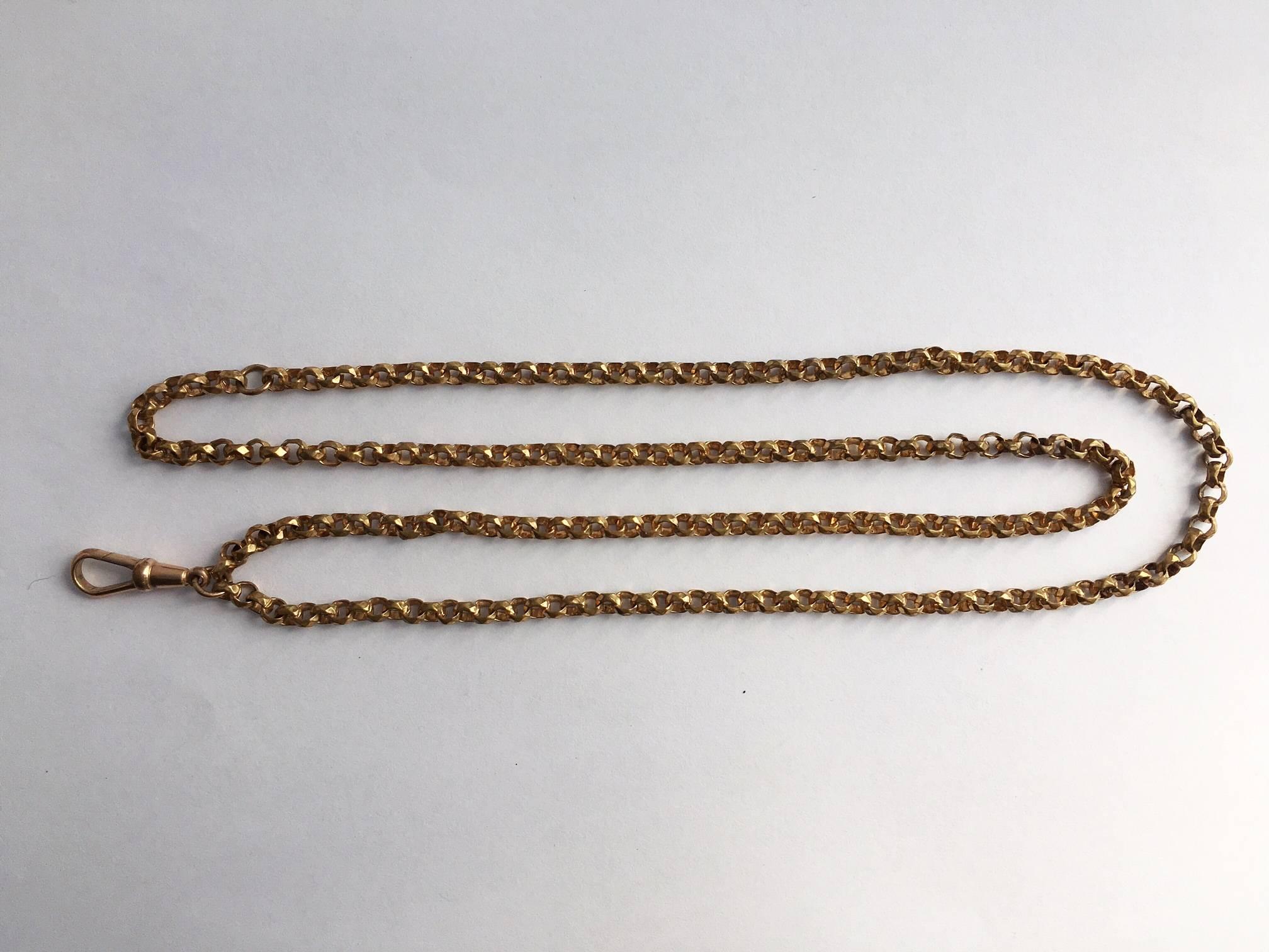 Long Guard Chain with Faceted Gilt Brass Links Edwardian Necklace 2