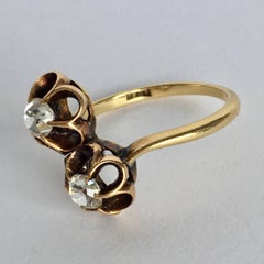 Cushion Cut Diamond Bypass Gold Toi et Moi Edwardian Antique Flowers Ring