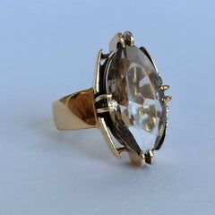 1960s Ring Midcentury Brutalist Smoky Quartz Chunky Gold Statement Vintage