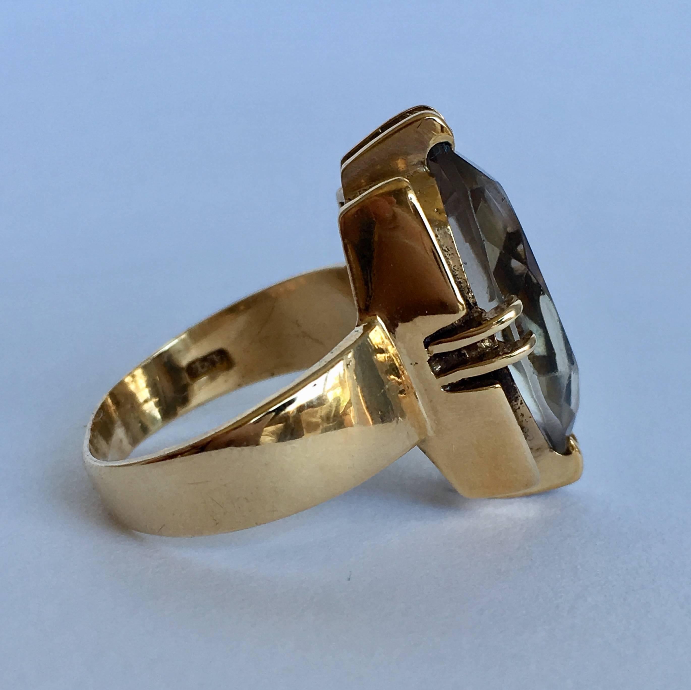 1960s Ring Midcentury Brutalist Smoky Quartz Chunky Gold Statement Vintage In Fair Condition In London, GB