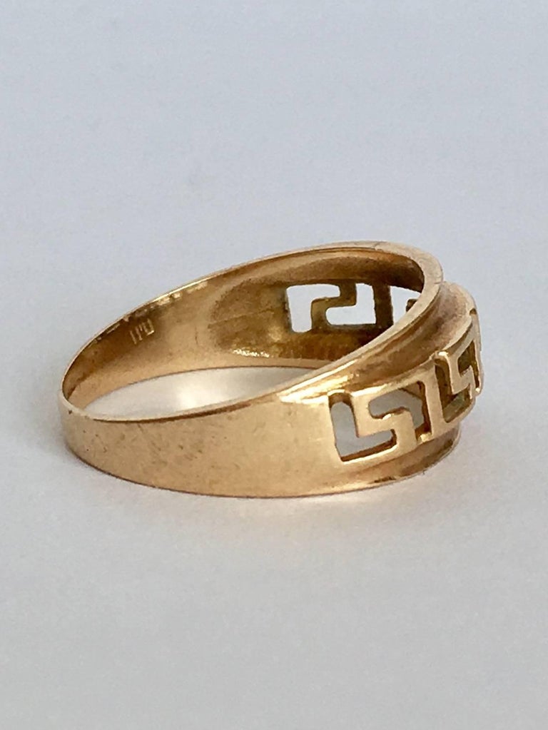 14 Carat Gold Geometric Greek Key Band Vintage Sculptural Ring at 1stdibs