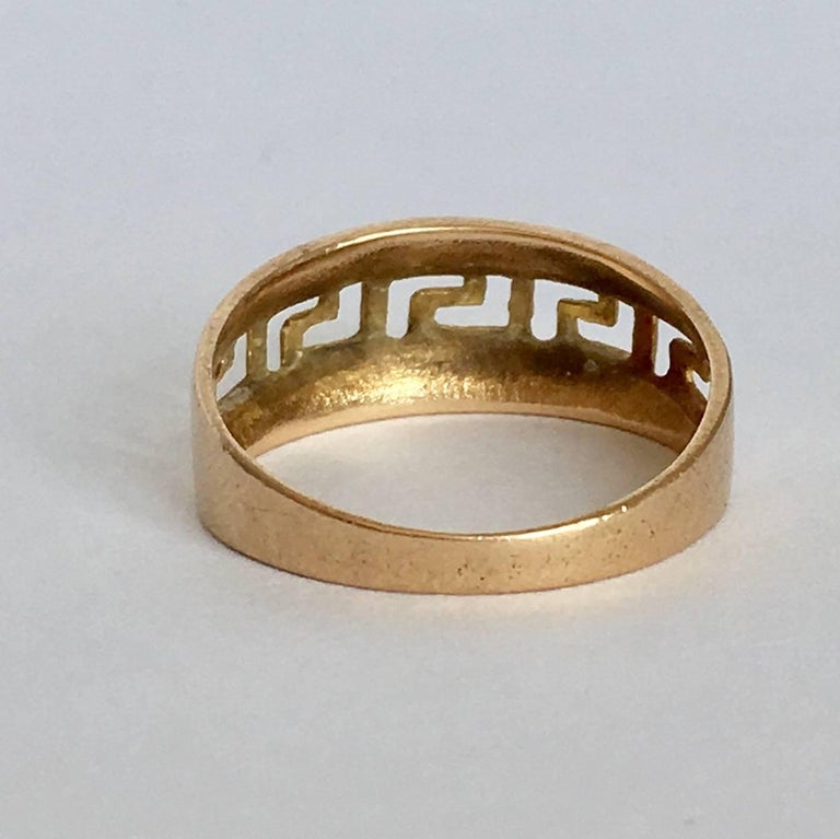 14 Carat Gold Geometric Greek Key Band Vintage Sculptural Ring at