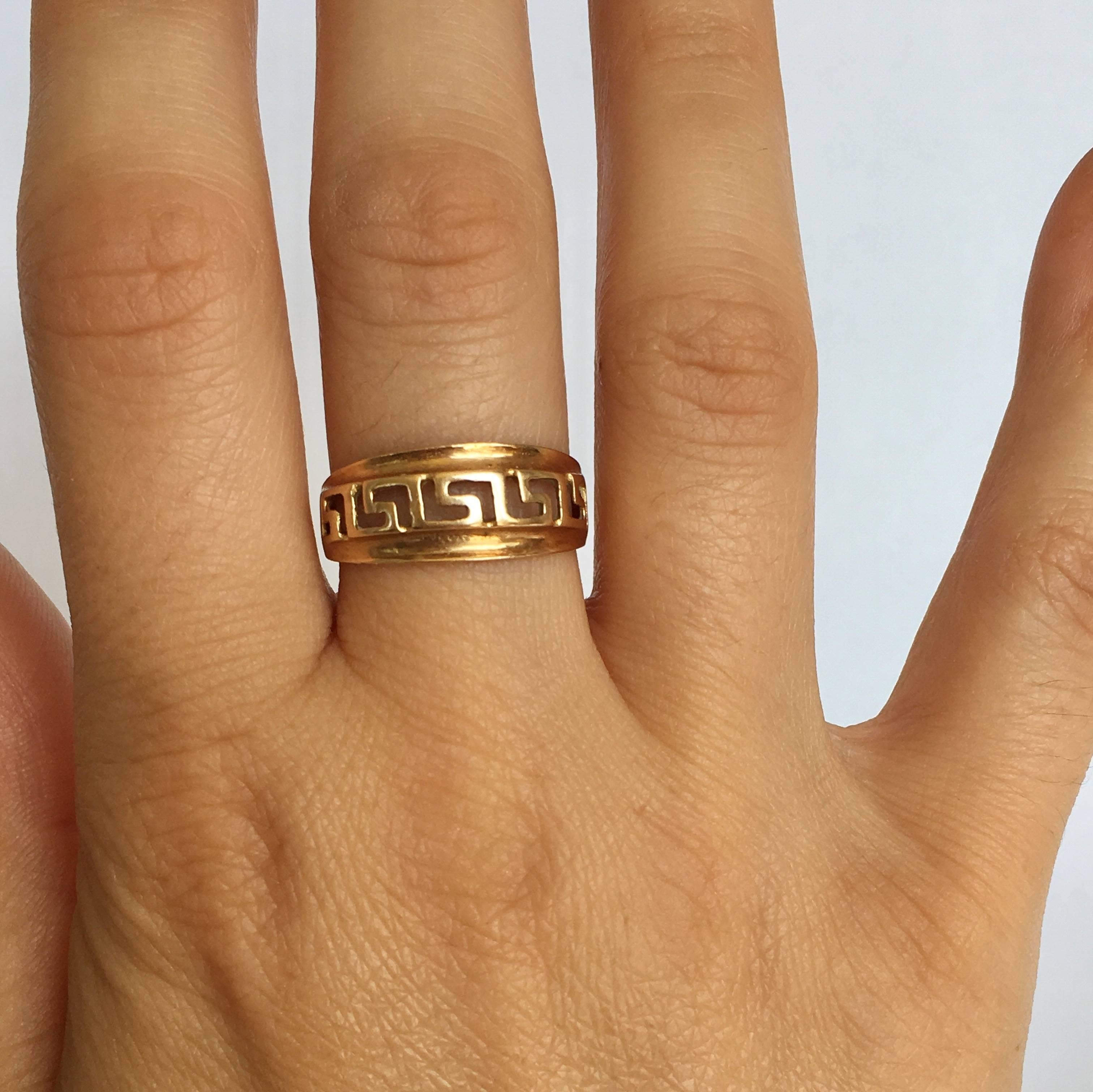 Women's or Men's 14 Carat Gold Geometric Greek Key Band Vintage Sculptural Ring