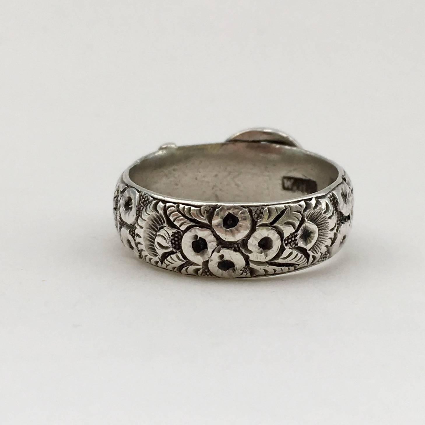 Arts and Crafts Arts & Crafts Ring Buckle Engraved Floral Heavy Silver Victorian Band