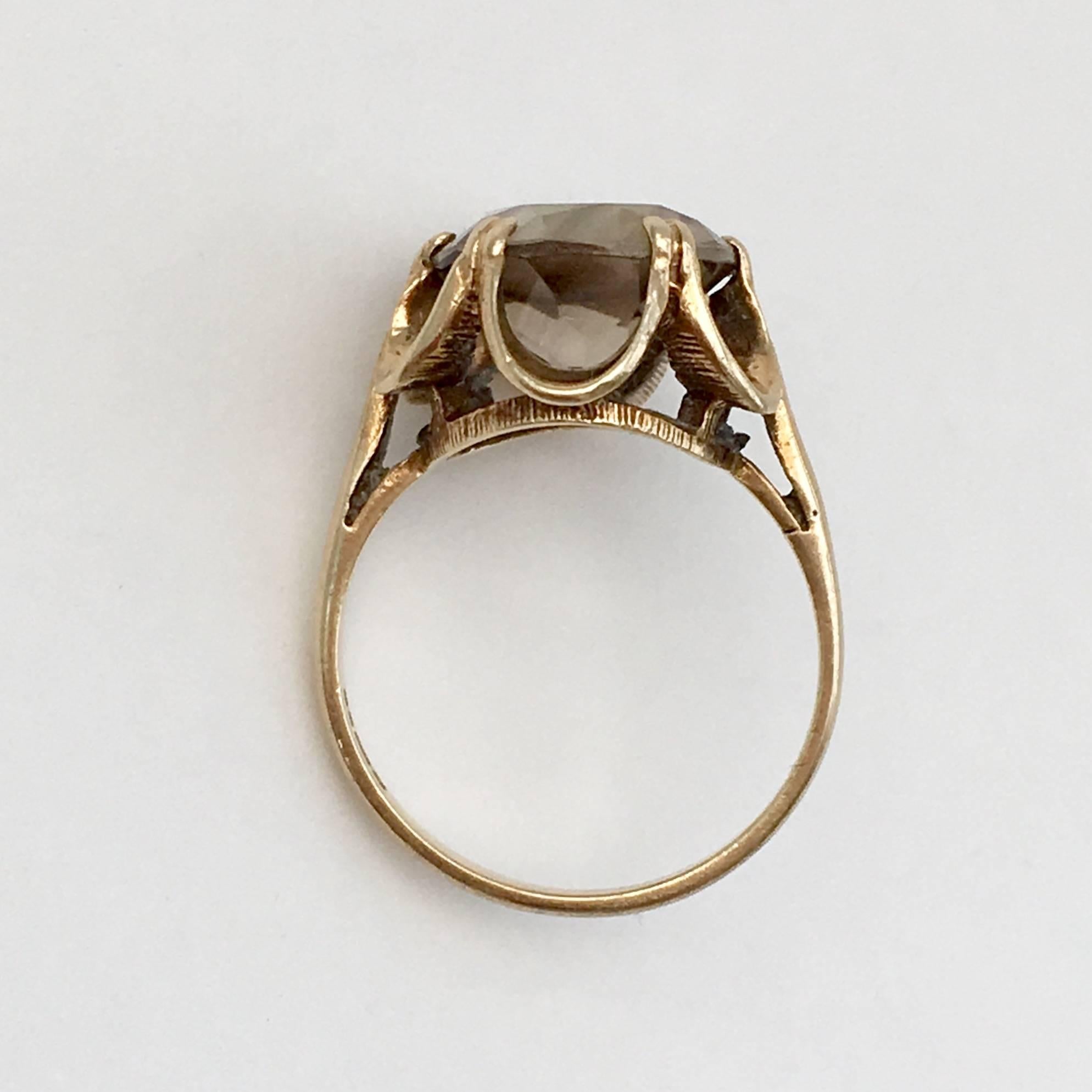 Modernist 1970s Gemstone Rings Flower Smoky Quartz Cocktail Ring Gold Vintage Jewelry