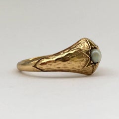 Pearl Ring Hammered Gold Antique Jewelry Vintage Star Signet Rings Celestial