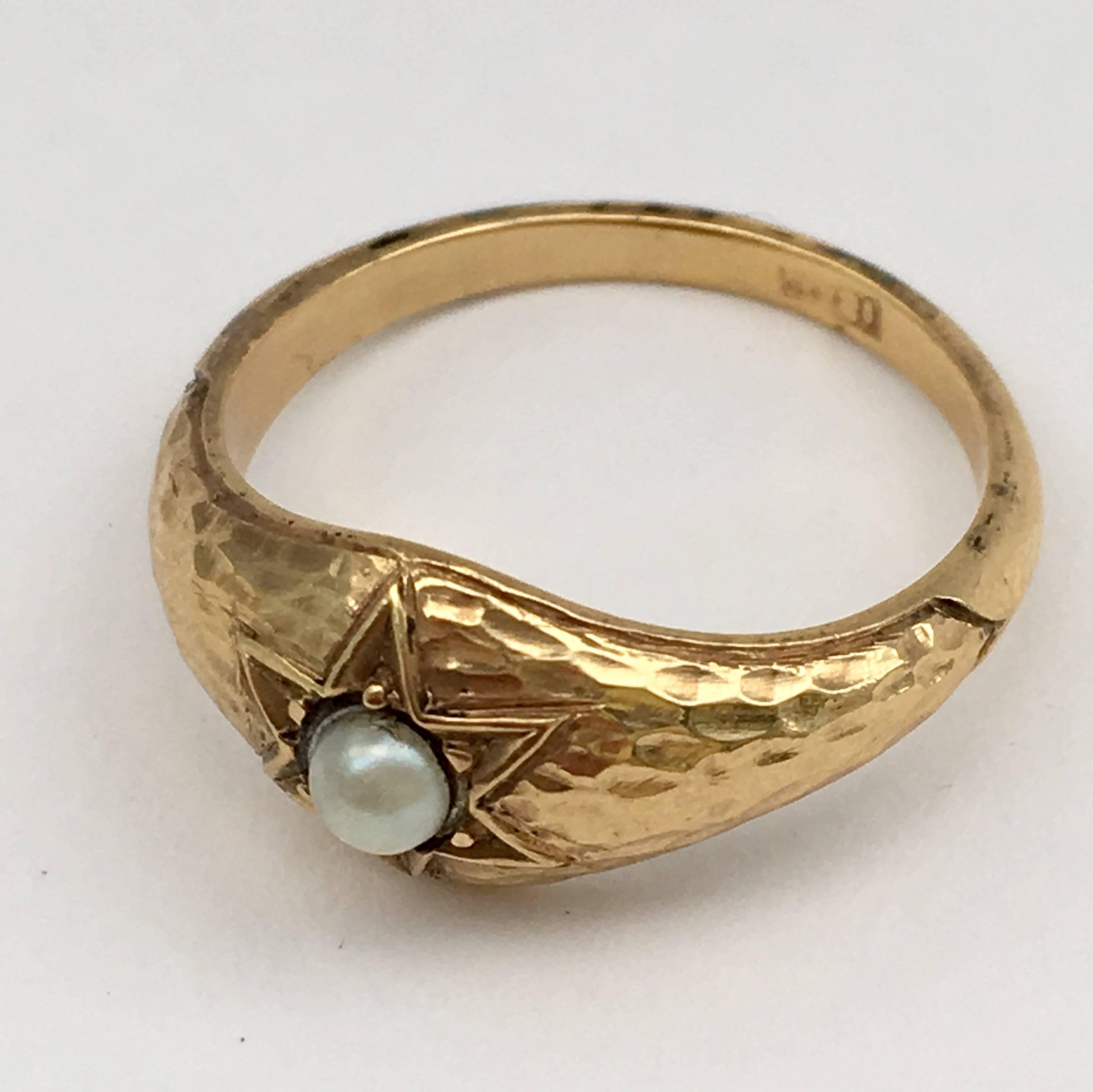 Pearl Ring Hammered Gold Antique Jewelry Vintage Star Signet Rings Celestial 3
