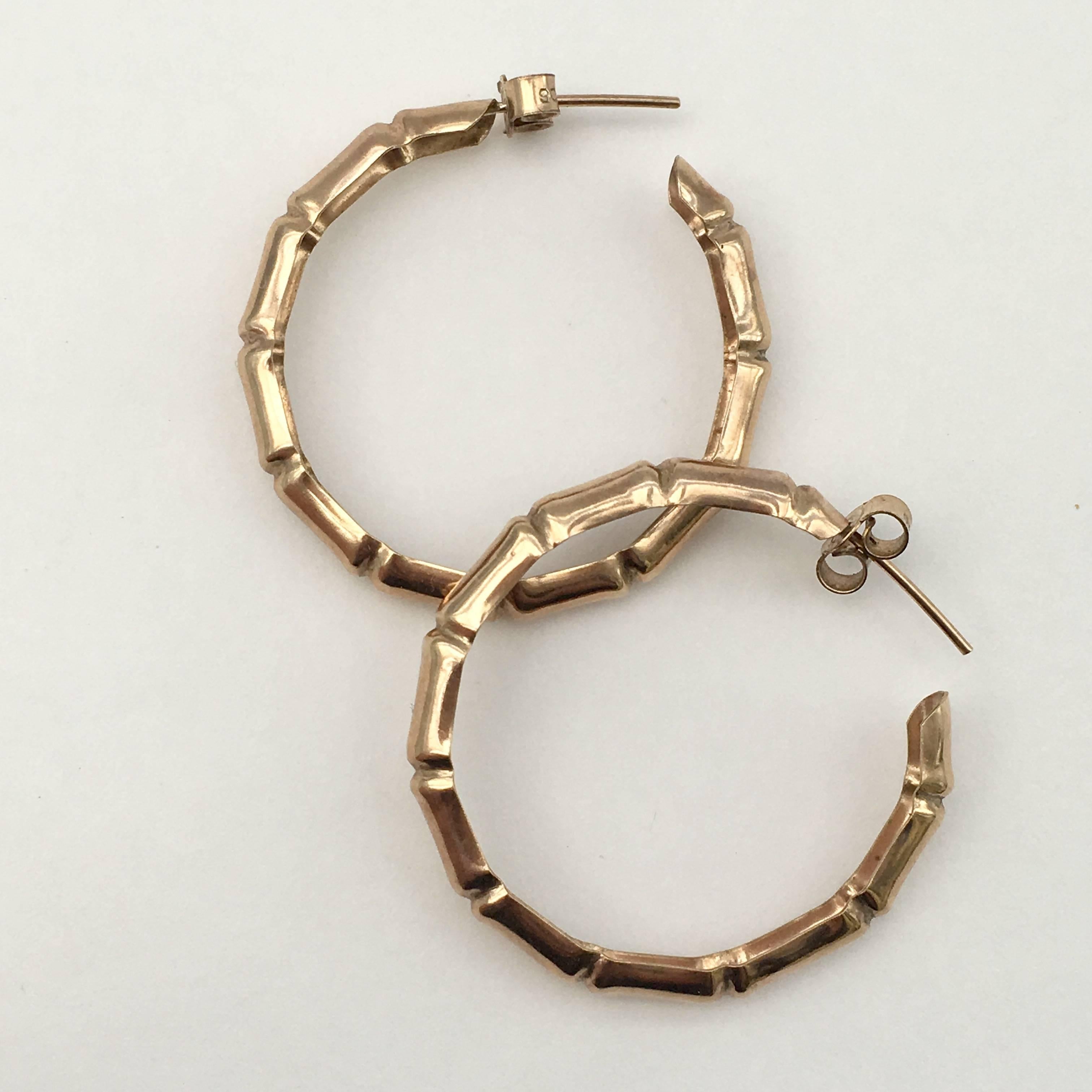 Retro 1970s Authentic Rose Gold Classic Vintage Bamboo Hoop Earrings