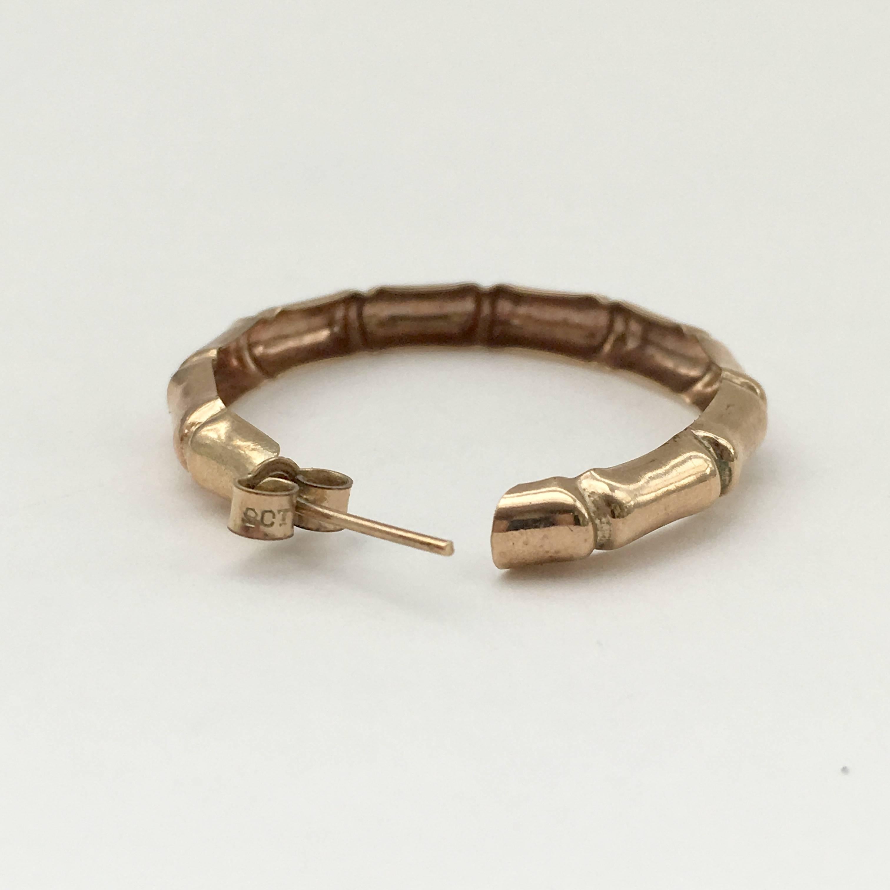 1970s Authentic Rose Gold Classic Vintage Bamboo Hoop Earrings In Excellent Condition In London, GB
