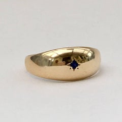 Sapphire Ring 1960s Vintage Jewelry Gypsy Set Star Gold Signet Band Midcentury