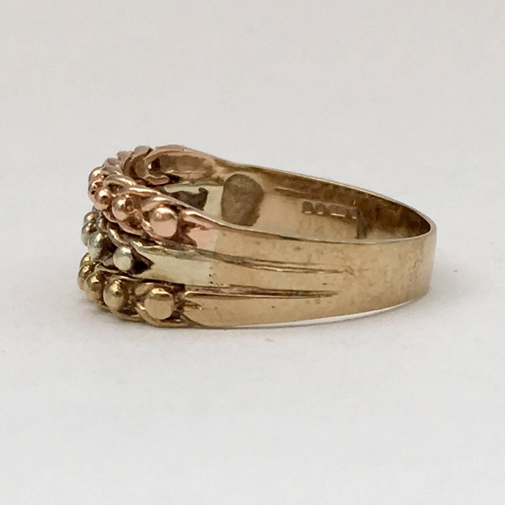 Victorian Vintage Keeper Guard Ring Yellow White Rose Gold Woven Chain Trio Tricolor Band