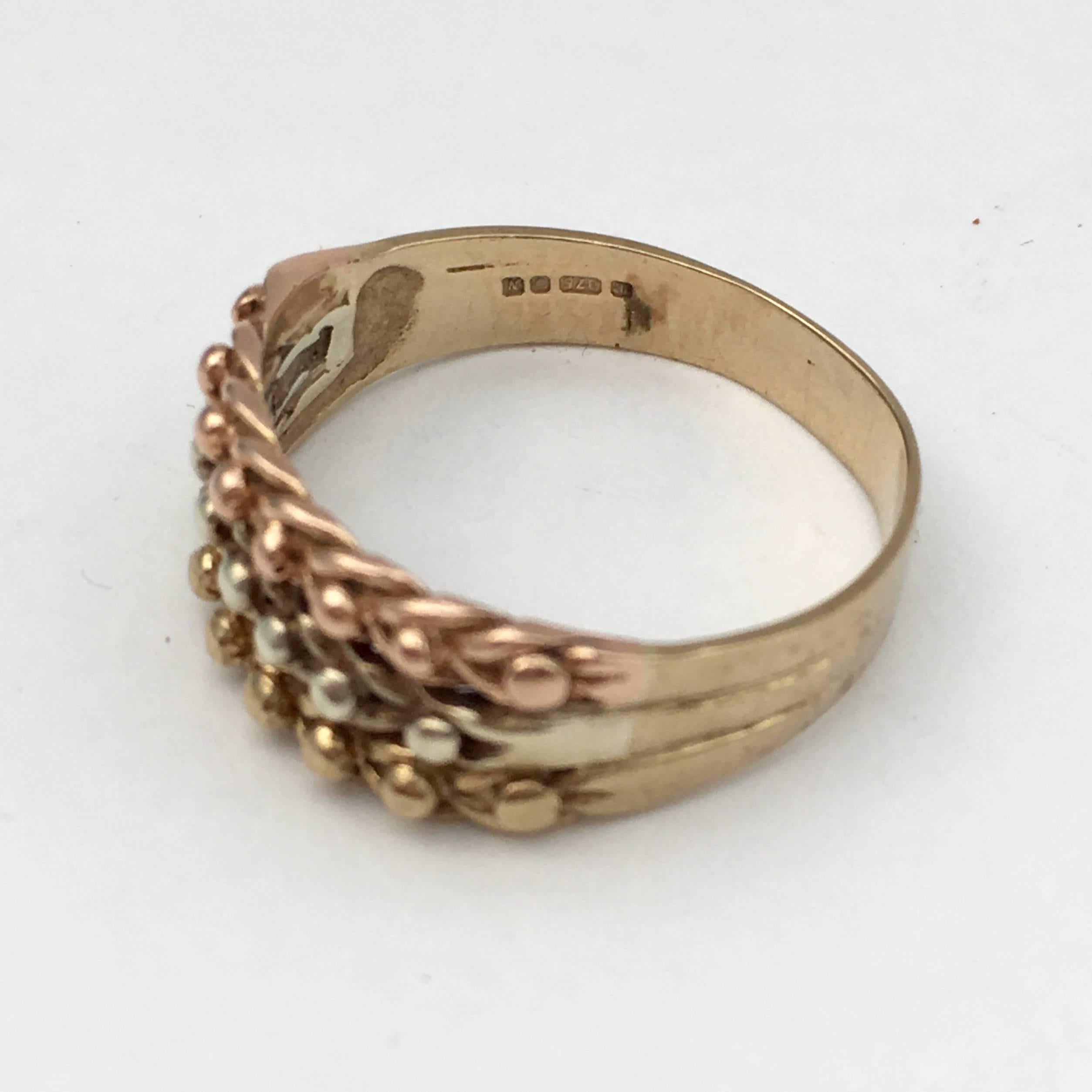 Women's or Men's Vintage Keeper Guard Ring Yellow White Rose Gold Woven Chain Trio Tricolor Band