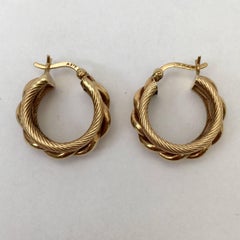 Gold Hoop Earrings Twisted Rope Braided Nautical Vintage Jewelry Chunky Hoops