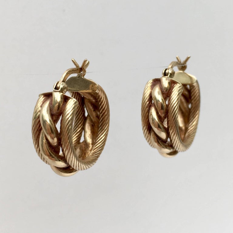 Gold Hoop Earrings Twisted Rope Braided Nautical Vintage Jewelry Chunky
