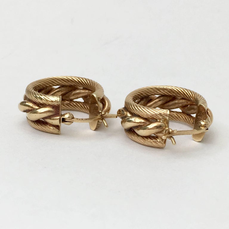 Gold Hoop Earrings Twisted Rope Braided Nautical Vintage Jewelry Chunky