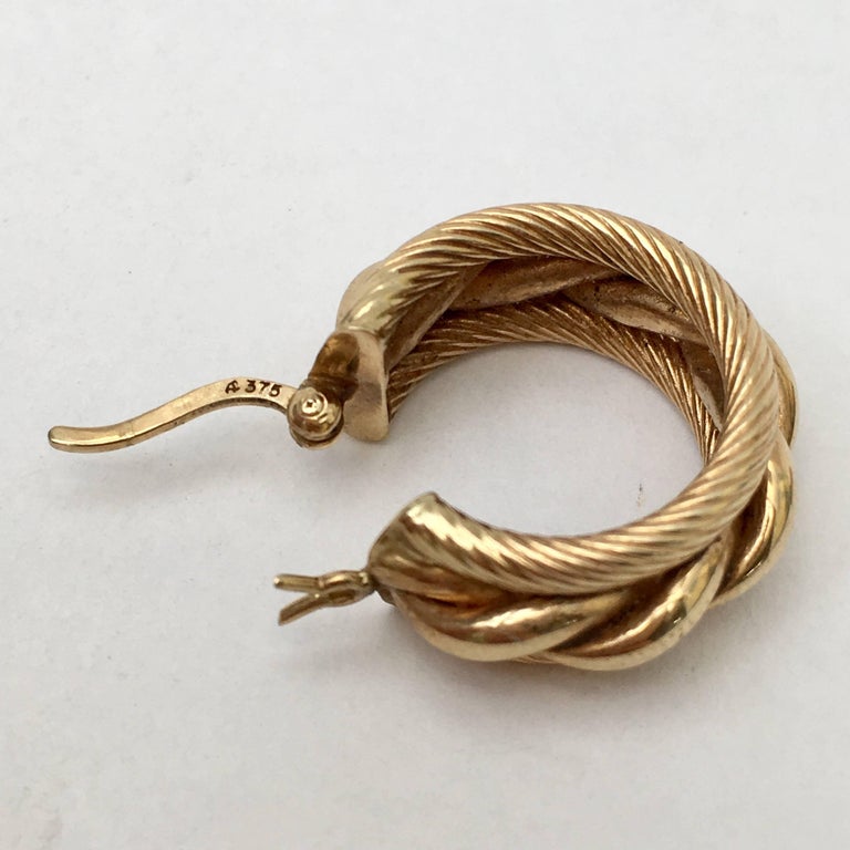 Gold Hoop Earrings Twisted Rope Braided Nautical Vintage Jewelry Chunky ...