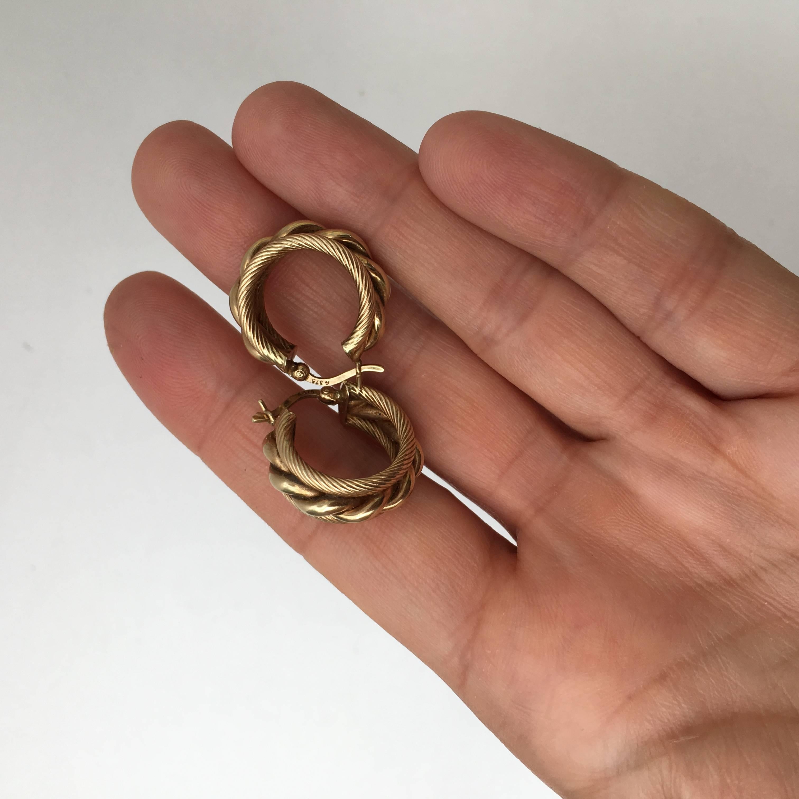 Women's or Men's Gold Hoop Earrings Twisted Rope Braided Nautical Vintage Jewelry Chunky Hoops
