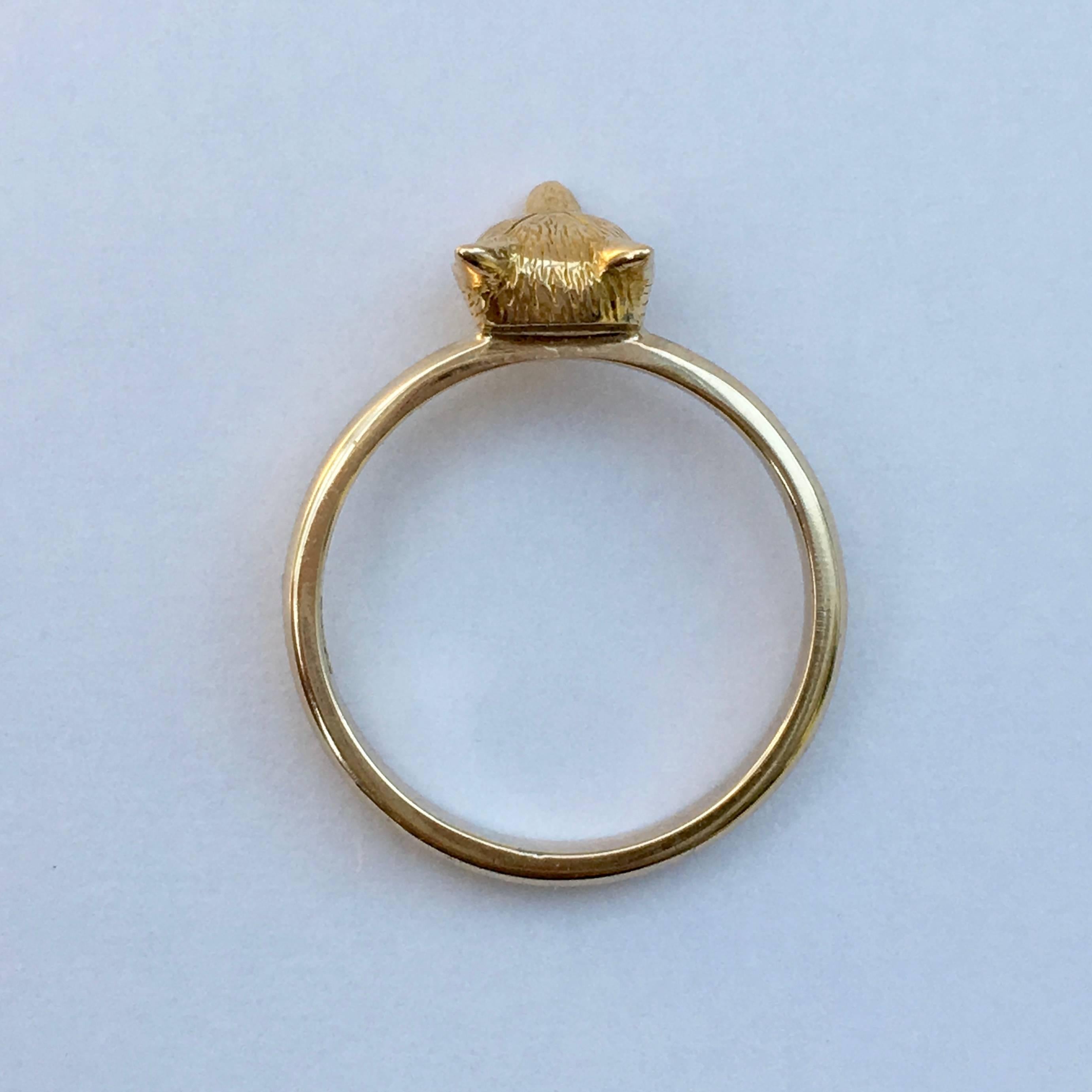 Women's or Men's Diamond Rings Gold Edwardian Fox Ring Rose Cut Diamond Eyes Vintage Jewelry