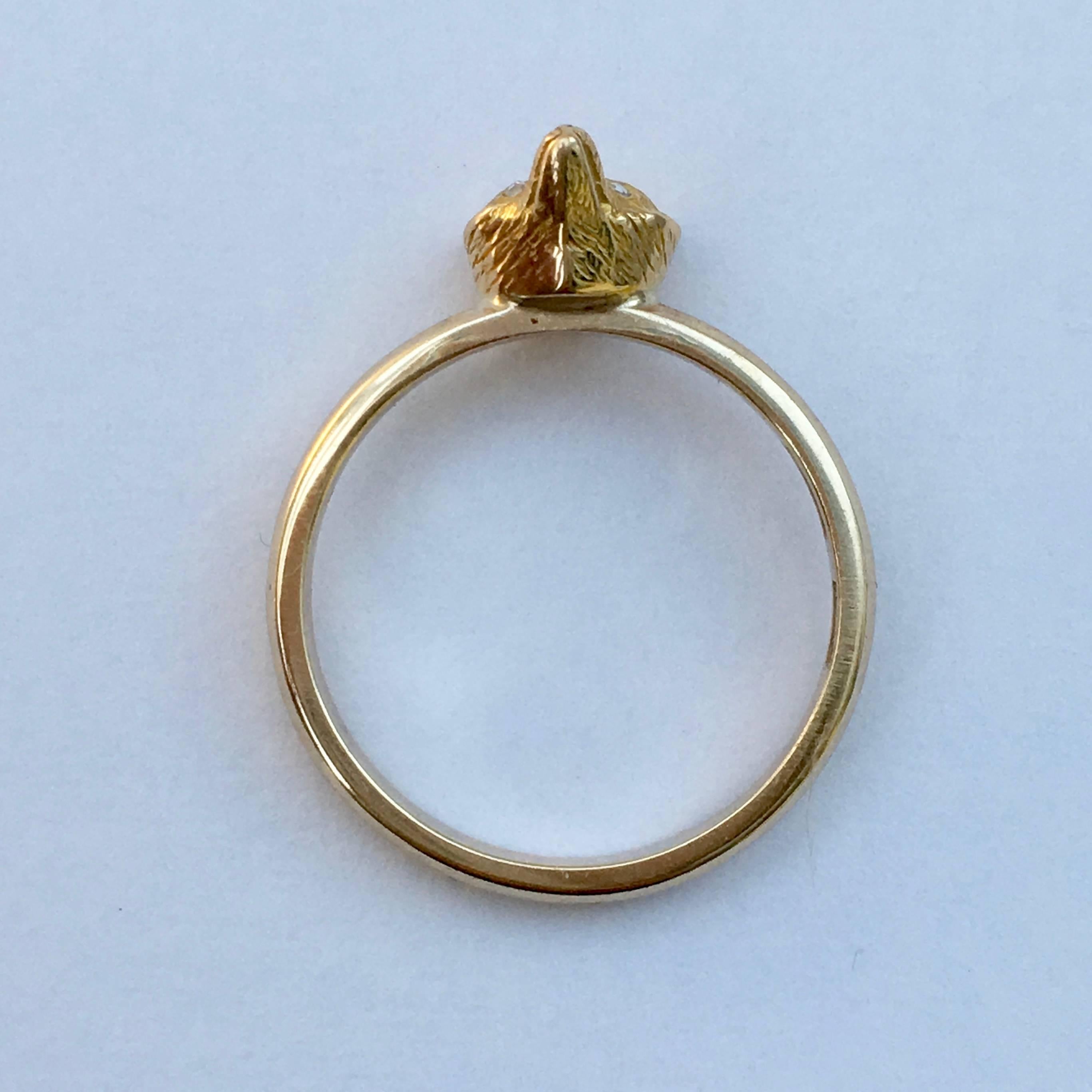 Diamond Rings Gold Edwardian Fox Ring Rose Cut Diamond Eyes Vintage Jewelry 1
