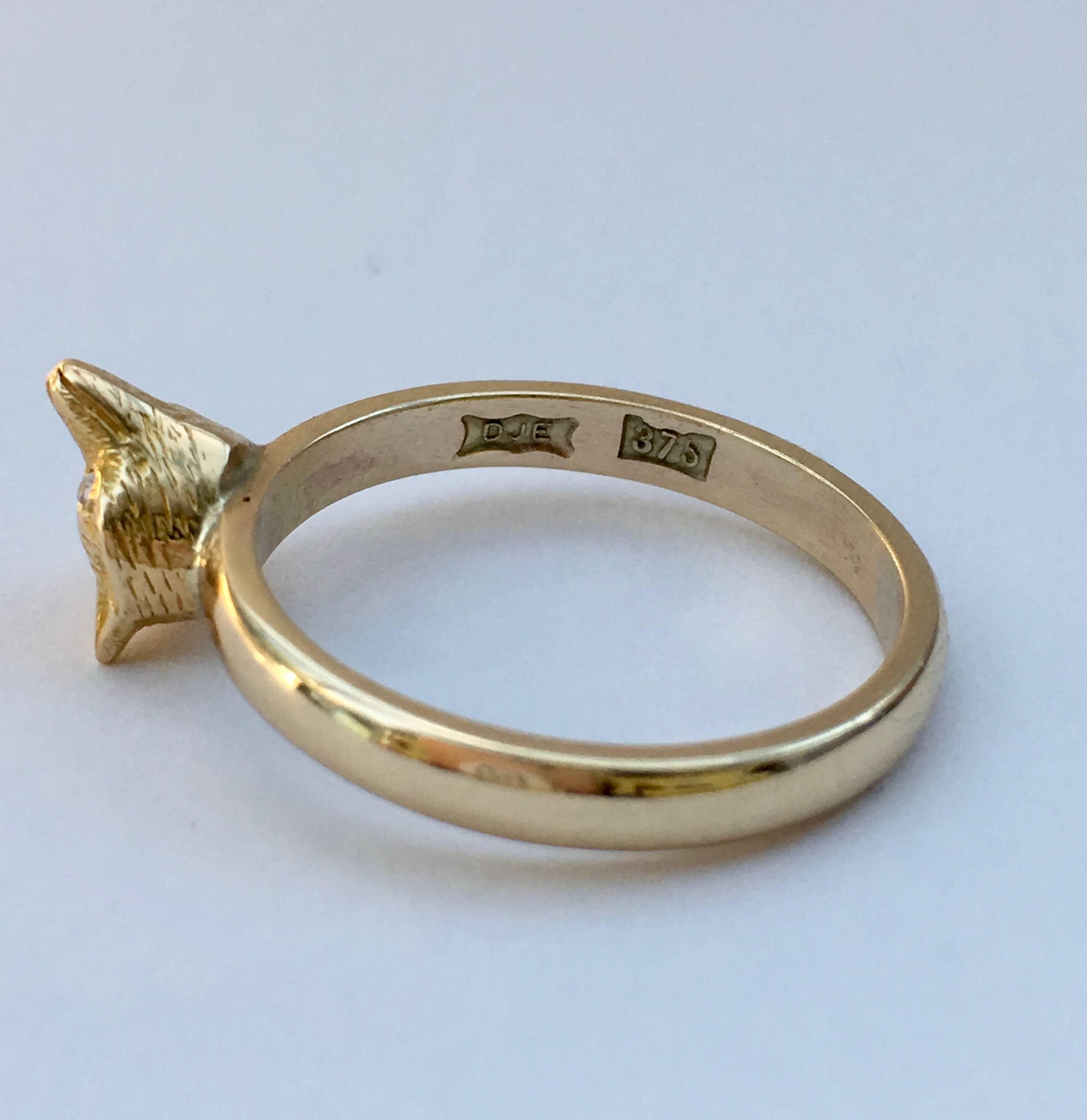 Diamond Rings Gold Edwardian Fox Ring Rose Cut Diamond Eyes Vintage Jewelry In Excellent Condition In London, GB