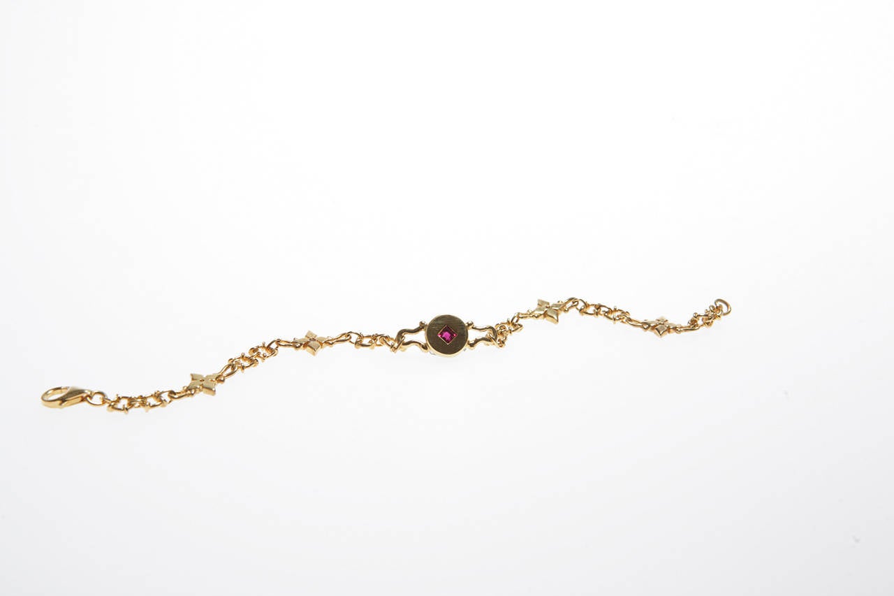 Delicate Ruby Sapphire Diamond Gold Bracelet In New Condition In New York, NY