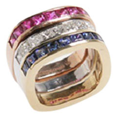 Ruby Sapphire Diamond Gold Ring Set 12