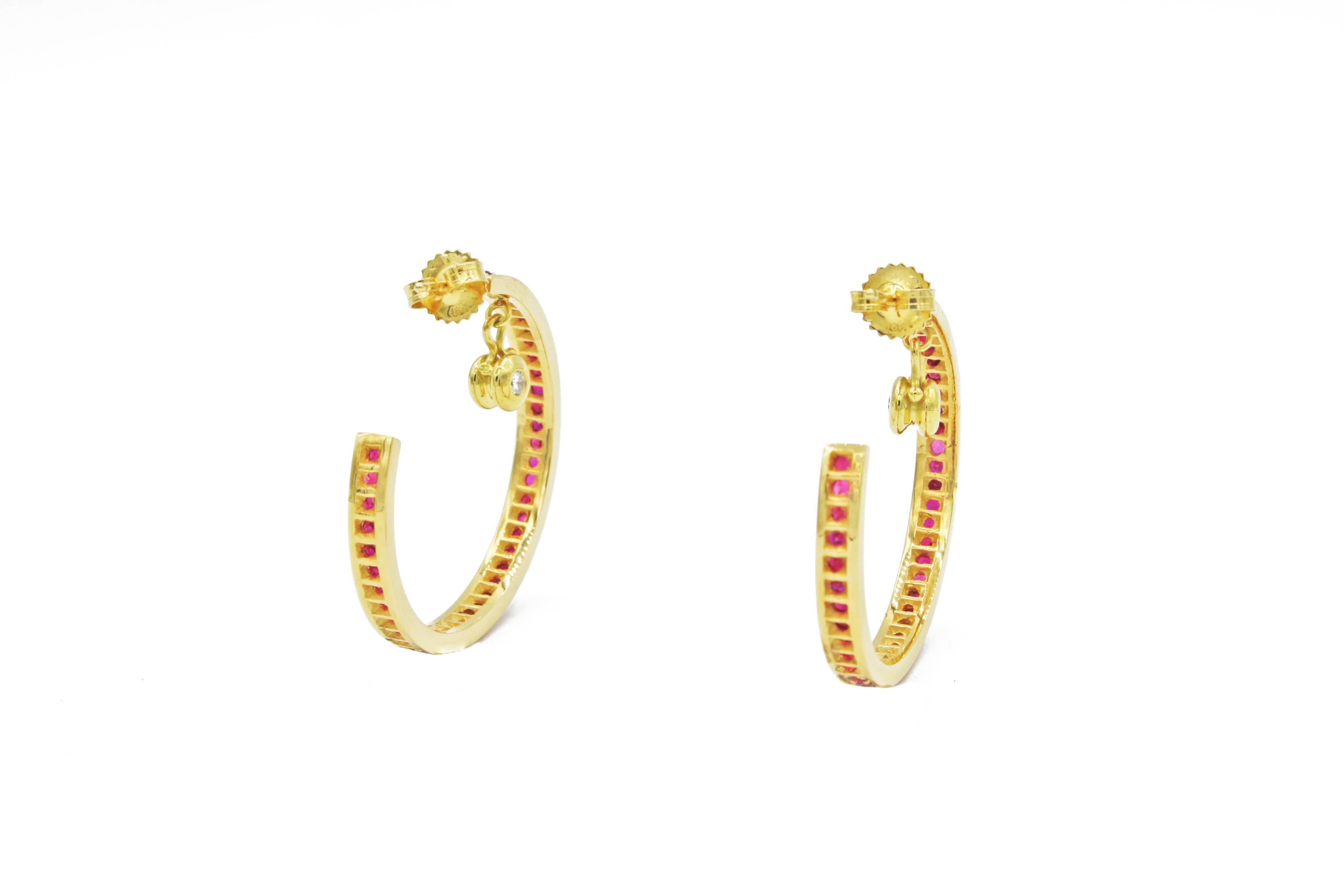 Women's Gold Ruby Hoop Earrings For Sale