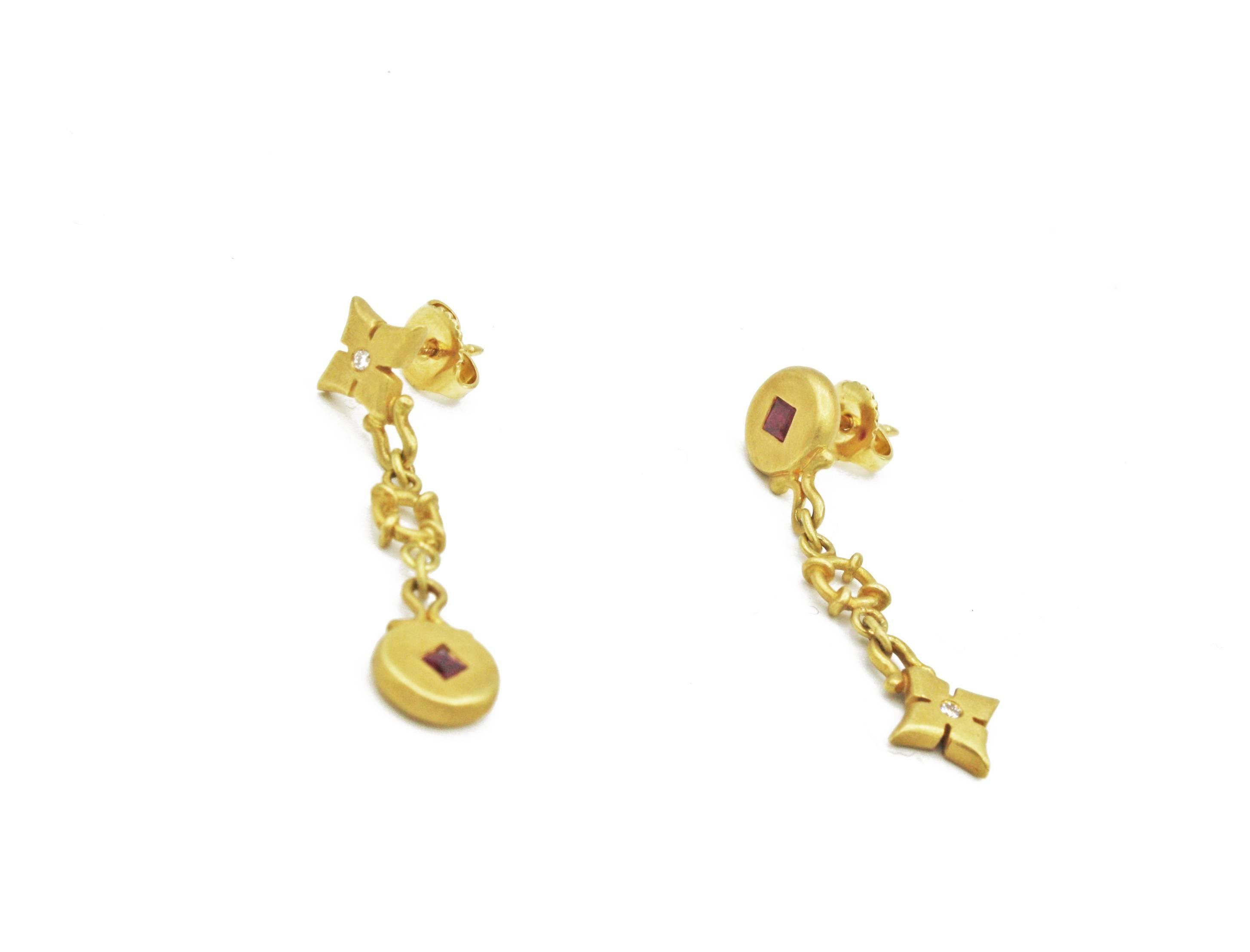 Romantic Renato Cipullo Diamond, Ruby & Gold Drop Earrings For Sale