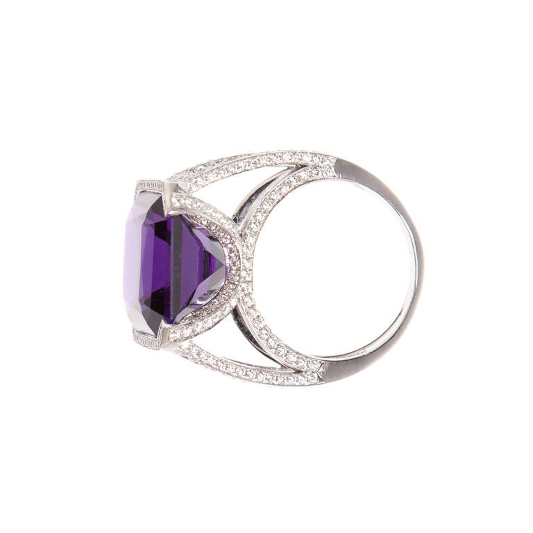 Asscher Cut Cipullo Amethyst Diamond Platinum Ring For Sale