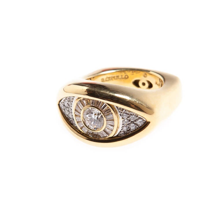 Modern Cipullo Diamond Gold Platinum Eye on the Right Hand Vintage Ring For Sale