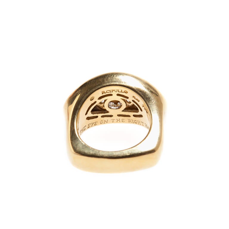 Cipullo Diamond Gold Platinum Eye on the Right Hand Vintage Ring