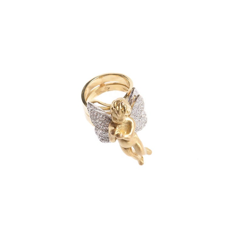 Renato Cipullo Diamond Pave & Gold Cupid Ring In New Condition For Sale In New York, NY