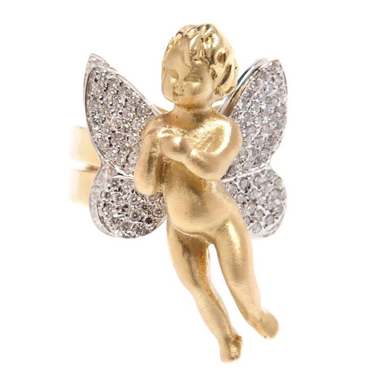 Renato Cipullo Diamond Pave & Gold Cupid Ring For Sale