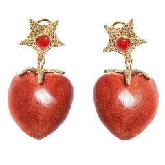 Renato Cipullo Gold Coral Heart Drop Earrings