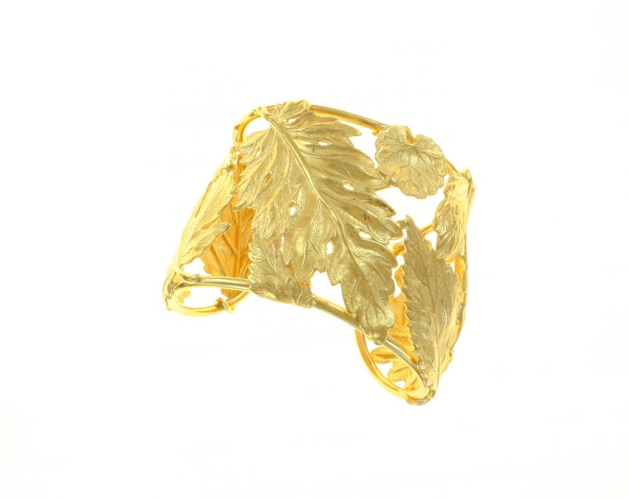 Contemporary Renato Cipullo Sterling Silver Gold Plated Leaf Cuff